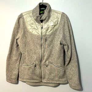 Koppen Silver Quilt/Sweater/Fleece Jacket W/zippered Pockets & Zip Front Size XL